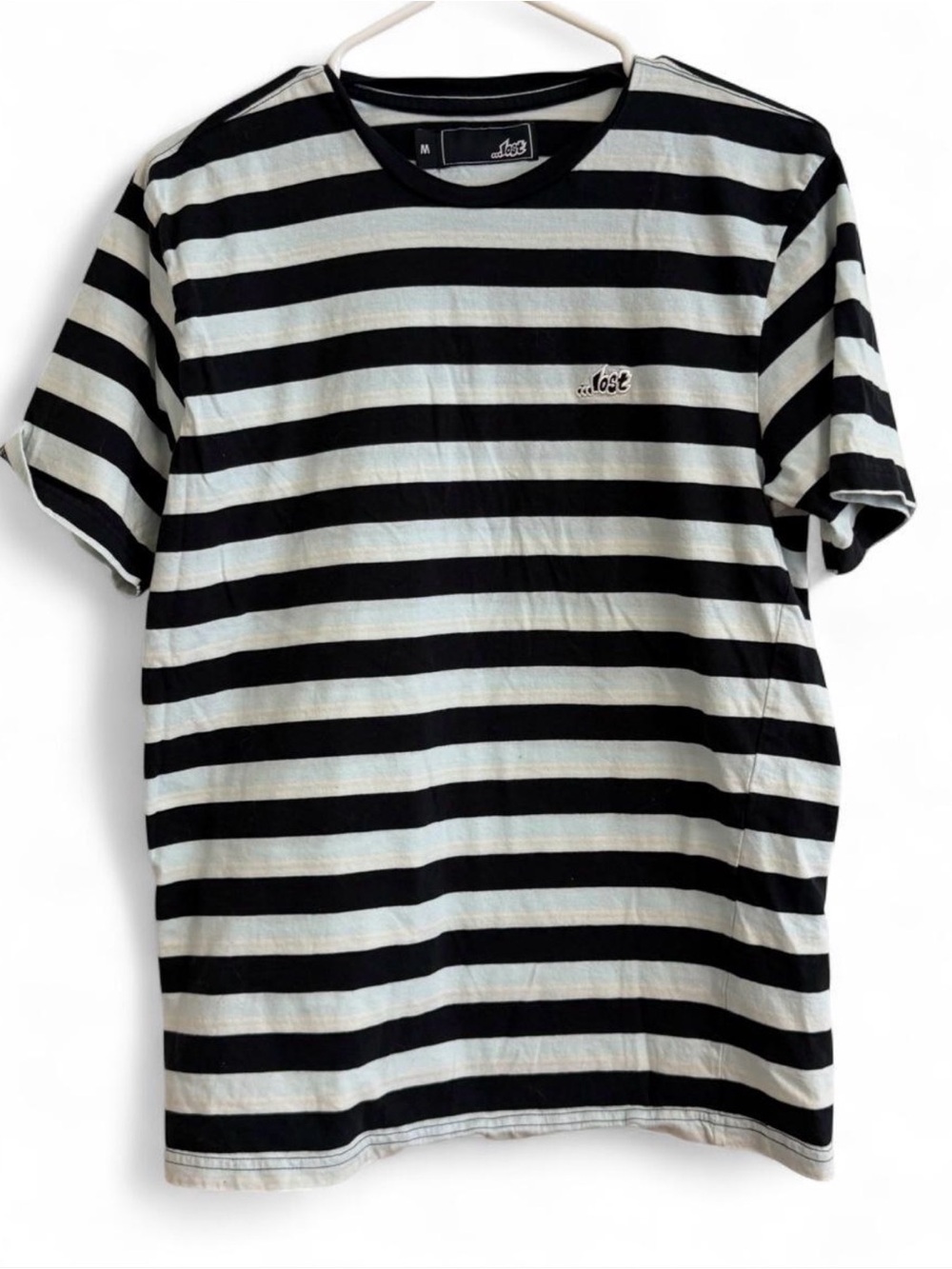 Lost Black and White Horizontal Stripe Short Sleeve Tee